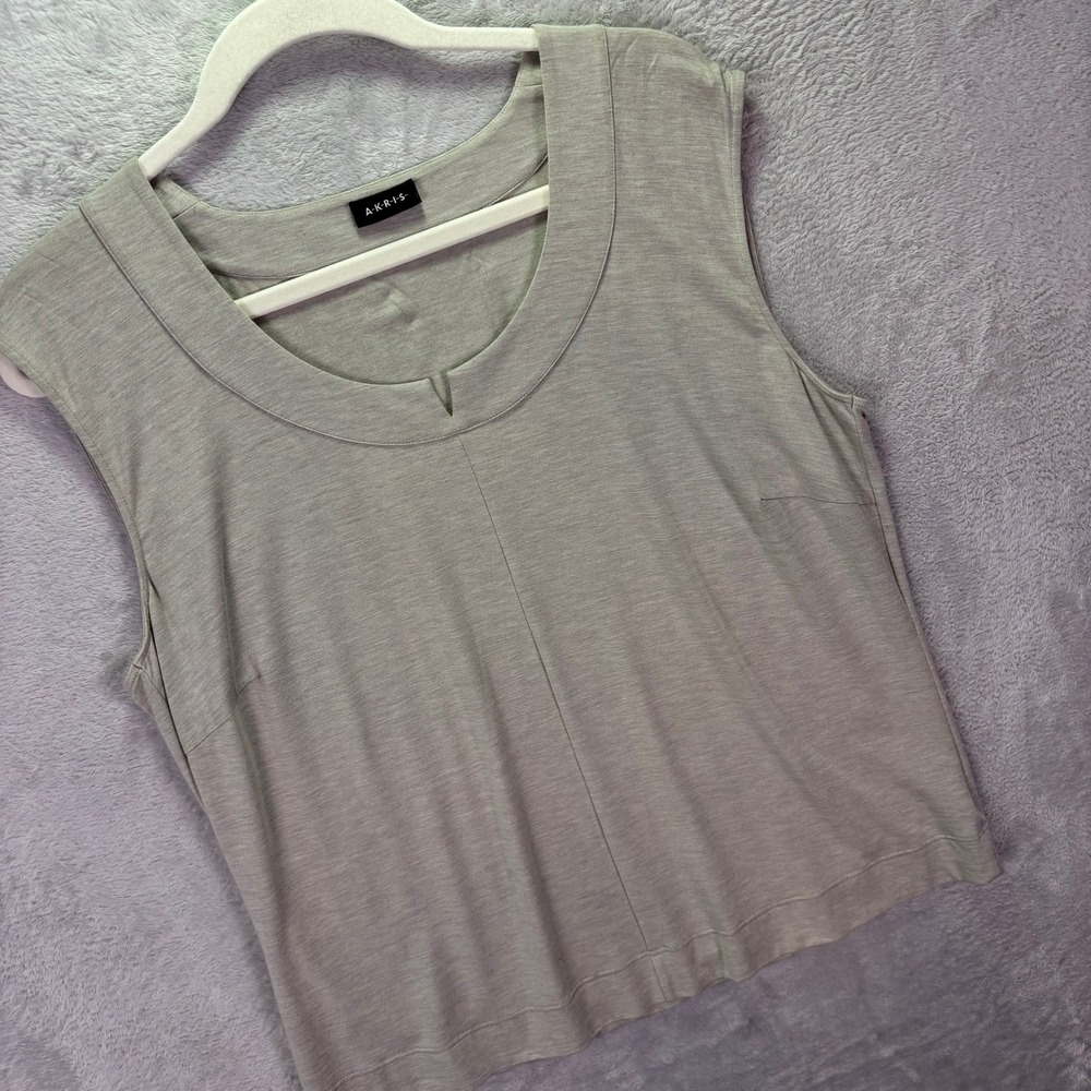 Akris Women Sleeveless Top Sz 16 Taupe Stretch Jersey Wide Neck Shell Layering
